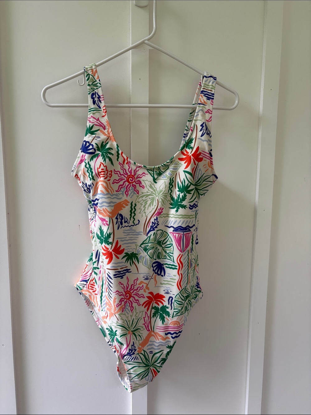 Old Navy White One-Piece Swimsuit with Multicolor Tropical Print